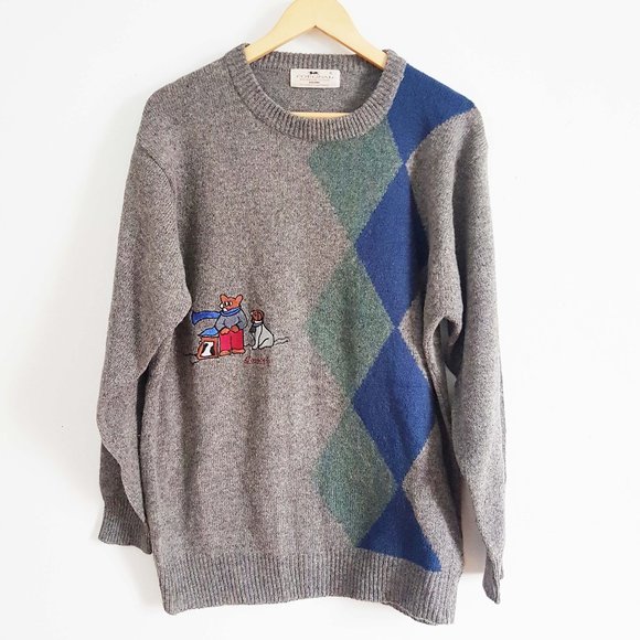 Vintage Pure Wool Dog Sweater Size L Shetland Wool Scotland Sweater - Picture 1 of 10